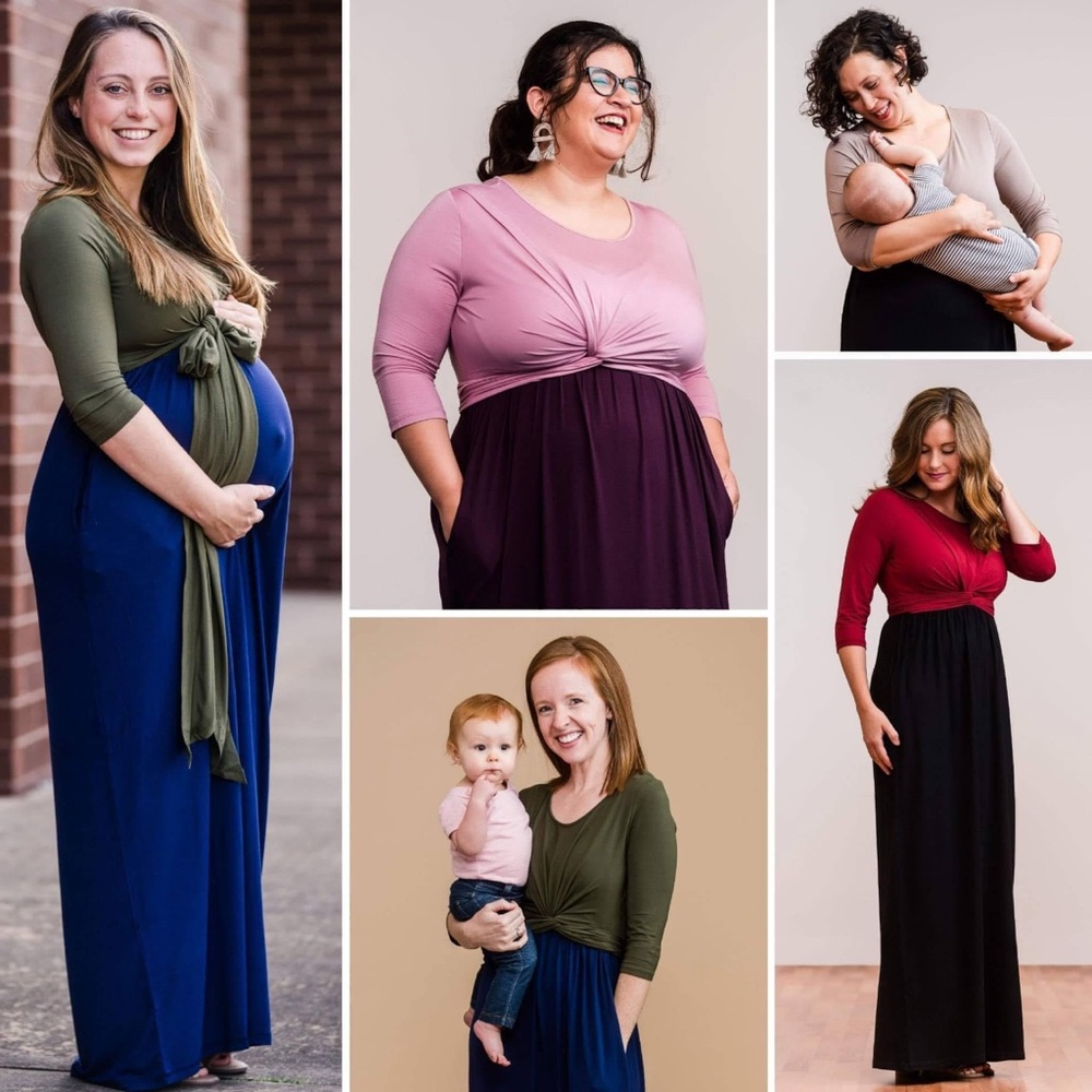 Latched Mama Pink and Burgundy Twist Front Wrap Maxi Dress